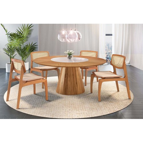 Conjunto de mesa redonda com 4 cadeiras Rafana madeira Ferrugine