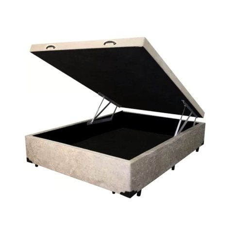Cama Box Baú Casal com 48cm de Altura Total - Super Reforçado - Suede Bege