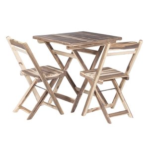 Conjunto Mesa Dobrável com 2 Cadeiras 100% Madeira Maciça Ypê Natural