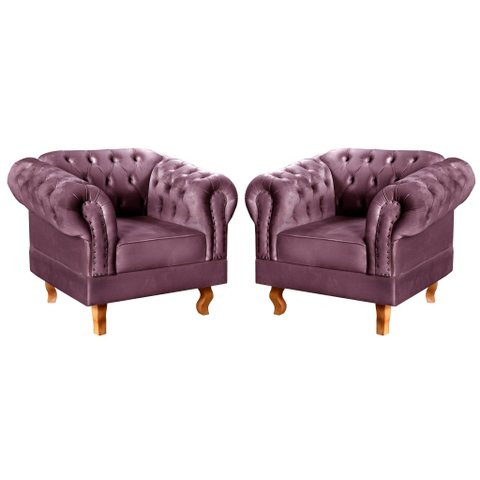 Conjunto 2 Poltronas Chesterfield Dom Pedro Decoração Sala Recepção Retrô Roxo