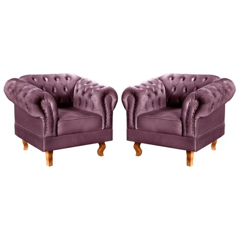 Conjunto 2 Poltronas Chesterfield Dom Pedro Decoração Sala Recepção Retrô Roxo