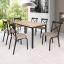 Ver imagem 1 de Conjunto Karina Flex 1,36m Tampo Laminado com 6 Cadeiras Preto/Fosco/Linho Bege