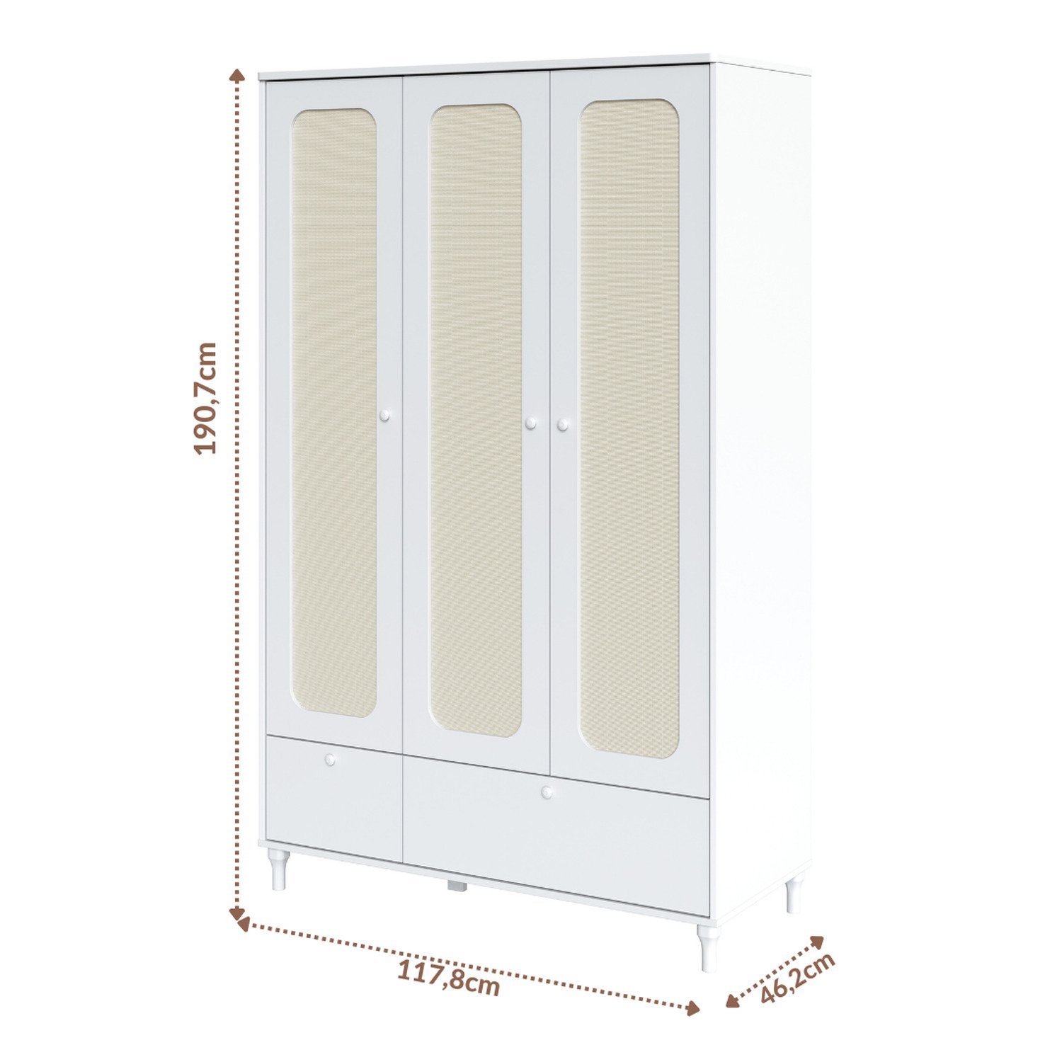 Guarda-roupa 3 Portas e 2 Gavetas com Rattan Coleção Fofura - 4