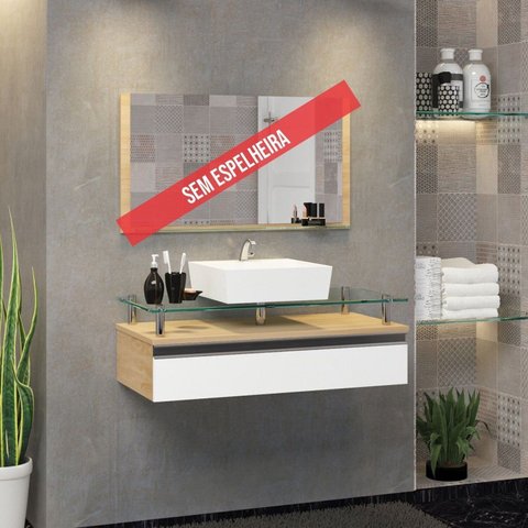 Gabinete Banheiro 60cm Ametista Branco/Freijó