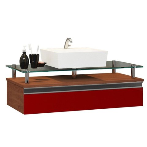 Gabinete Banheiro 60cm Ametista Vermelho/Natura/Vinho