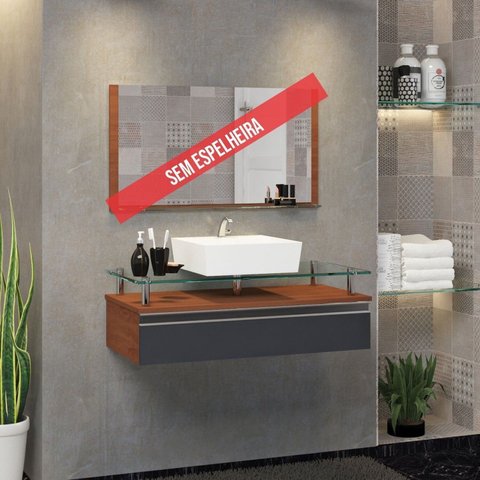 Gabinete Banheiro 60cm Ametista Cinza/Natura/Titanium