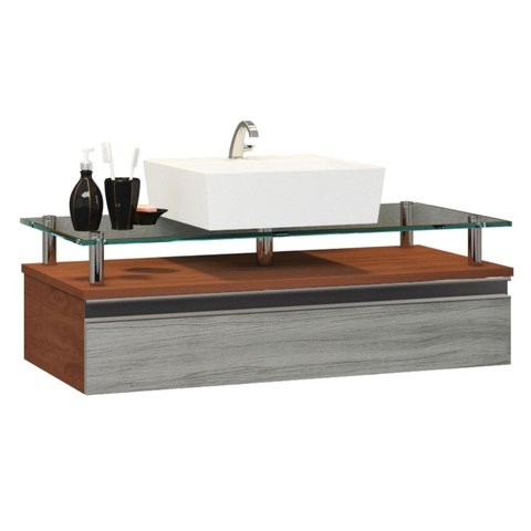 Gabinete Banheiro 60cm Ametista Cinza/Natura/Rovere