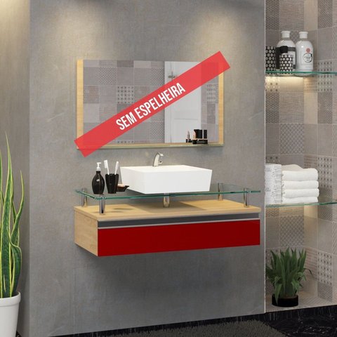 Gabinete Banheiro 60cm Ametista Vermelho/Freijo/Vinho