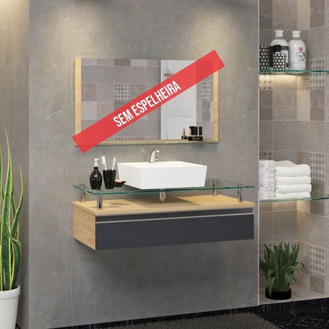 Gabinete Banheiro 60cm Ametista Cinza/Freijó/Titanium