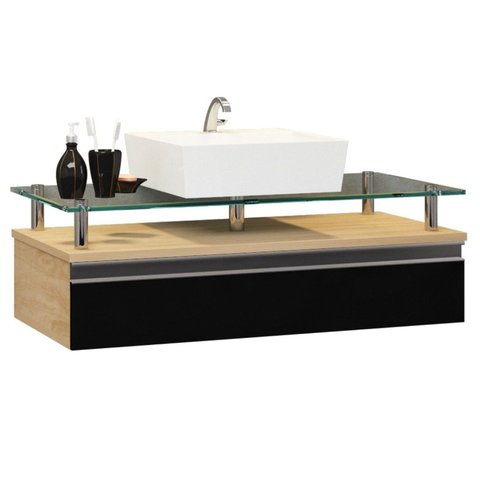 Gabinete Banheiro 60cm Ametista Preto/Freijó