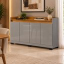 Ver imagem 1 de Buffet Real 4 Portas Primus com Pés de Madeira e Acabamento Moderno - Cinza/Mel