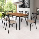 Ver imagem 1 de Conjunto Karina Flex 1,36m Tampo Laminado com 6 Cadeiras Preto/Fosco/Linho Bege/Amendoa