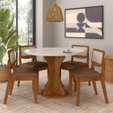 Ver imagem 2 de Mesa com 4 Cadeiras Redonda C/vidro Santorini Fre/off/cor.caramel - Ma Freijó/off Pre/corino