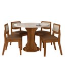 Ver imagem 1 de Mesa com 4 Cadeiras Redonda C/vidro Santorini Fre/off/cor.caramel - Ma Freijó/off Pre/corino