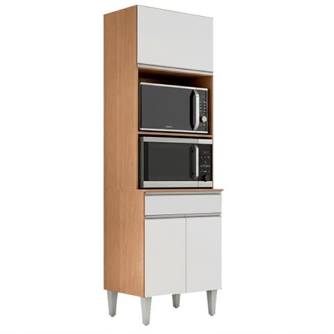 Paneleiro Torre Quente Armário de Cozinha 2 Portas 1 Gaveta Andréia 60cm MDP Amêndoa/Branco Vertical