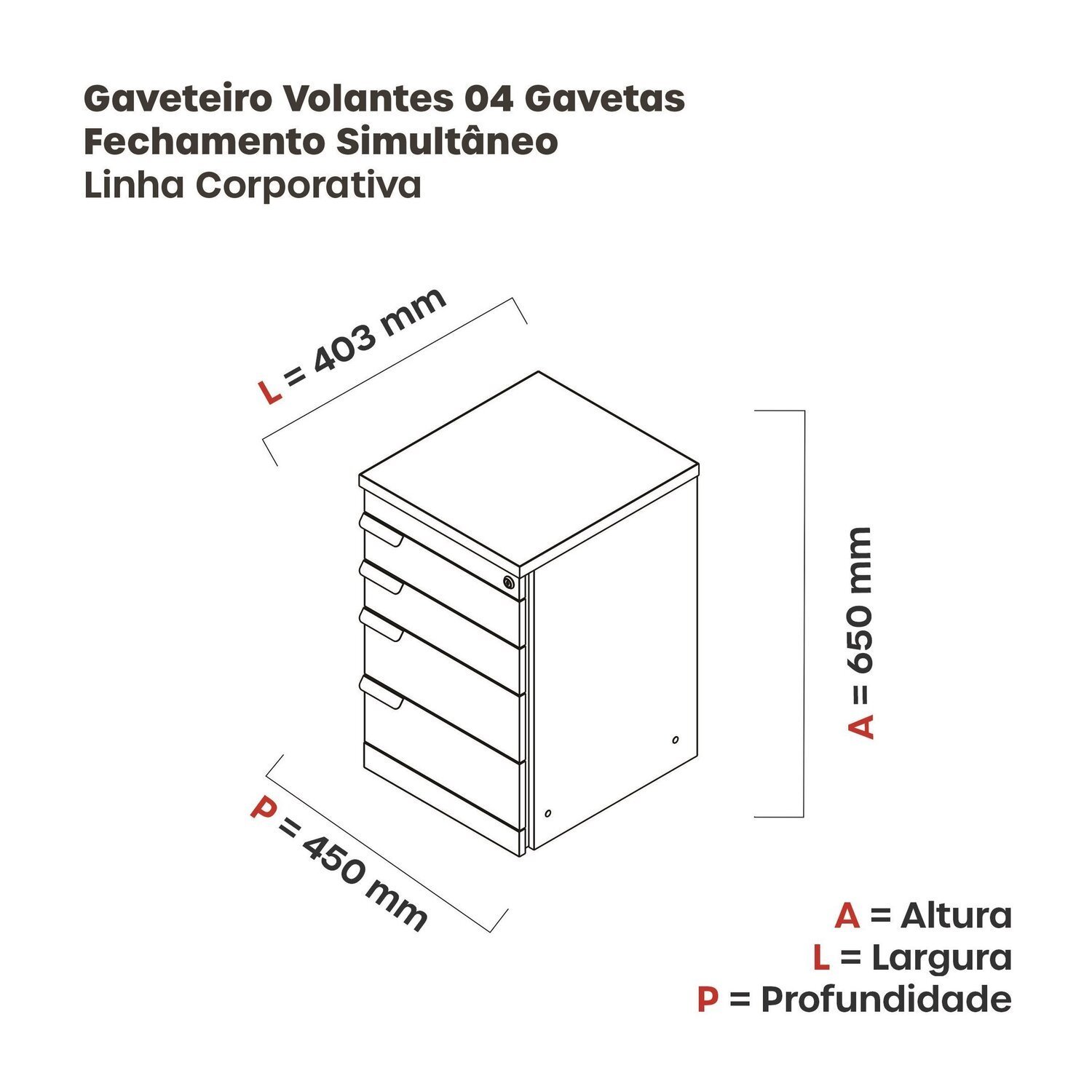 Gaveteiro Volante 04 Gavetas Corporativa - 3