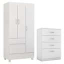 Ver imagem 1 de Kit Guarda Roupa Solteiro 3 Portas Wind Cômoda Astral - Branco