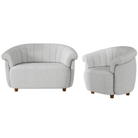 Kit Namoradeira 2 Lugares e Poltrona Decorativa Orgânica Perseu M03 Linho Cinza - Lyam Decor