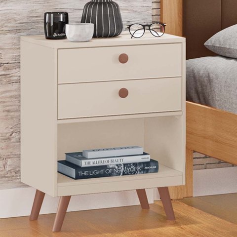 Mesa de Cabeceira Tuboarte Turim 100% Mdf com 2 Gavetas e Kit de Pés