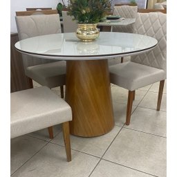 Mesa de Jantar Cone Base Mel com Tampo 90cm Mel/Off/Mel  Redondo - 1