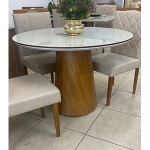 Mesa de Jantar Cone Base Mel com Tampo 90cm Mel/Off/Mel  Redondo