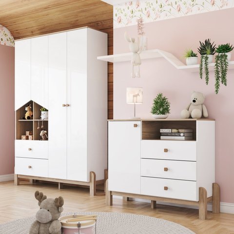 Conjunto Quarto Infantil / Juvenil Guarda-Roupa e Cômoda Yuri