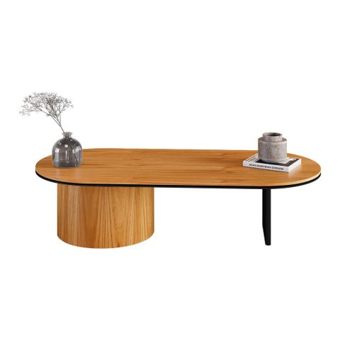 Mesa de Centro Ipê em Madeira Maciça Mel Metal Preto