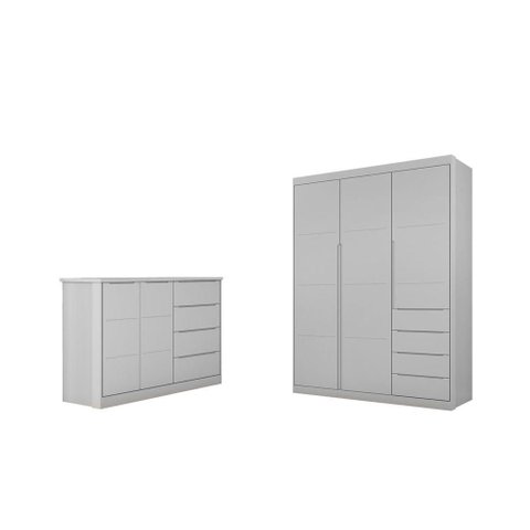 Jogo de Quarto com Guarda Roupa e Cômoda Diamante Cinza - Fbaby