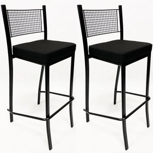 Kit 2 Banquetas alta para cozinha Empilhável preta assento em linho cor preto - Poltronas do Sul