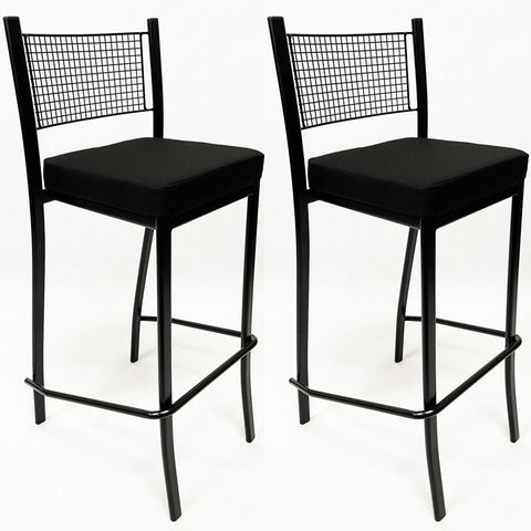 Kit 2 Banquetas alta para cozinha Empilhável preta assento em linho cor preto - Poltronas do Sul