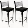Kit 2 Banquetas alta para cozinha Empilhável preta assento em linho cor preto - Poltronas do Sul - 1