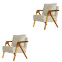 Ver imagem 1 de Kit 2 Poltronas Cadeira Mona Luxo Recepção - Linho Bege