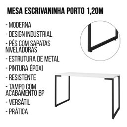 Escrivaninha Porto Espresso 120cm Móveis Branco/preto Hd - 3