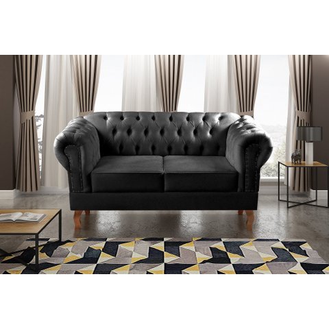 Sofá 2 Lugares Decoração Sara Recepção Dom Pedro Chesterfield Preto