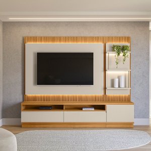 Rack com Painel para TV até 70 Polegadas com Ripado e LED 238cm São Paulo