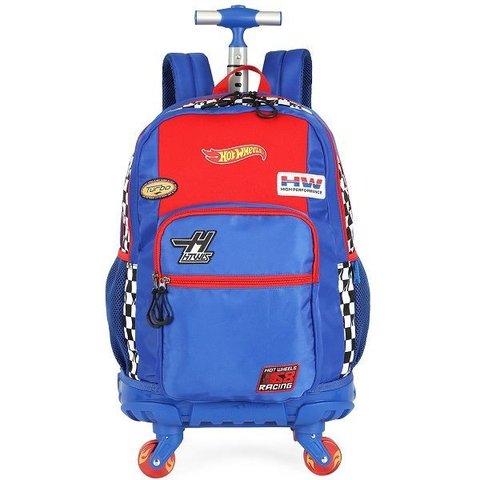 Mochila Escolar de Rodinhas 360 Hot Wheels Azul Luxcel