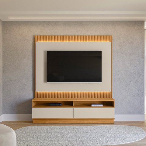 Rack com Painel Ripado para TV até 70 Polegadas com LED MDF 180cmx198cm São Paulo