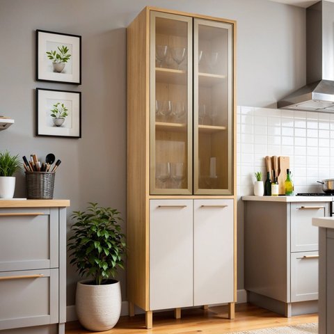 Paneleiro de Cozinha com 4 Portas e Vidro Reflecta Nobre Bege/Cinamomo/Off White