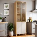 Ver imagem 1 de Paneleiro de Cozinha com 4 Portas e Vidro Reflecta Nobre Bege/Cinamomo/Off White