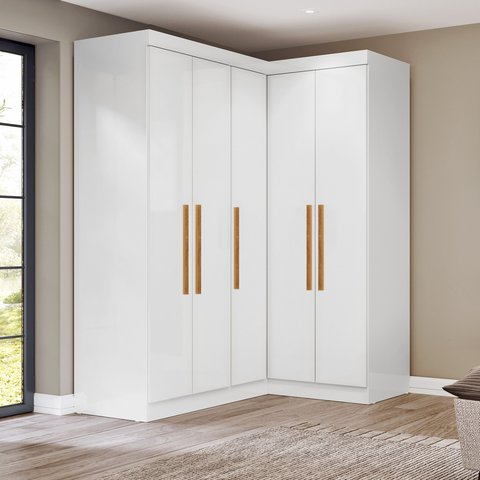 Guarda-Roupa Modulação 2 Canto com Puxadores MDF Paris Branco