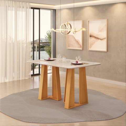 Mesa de Jantar Karen 1360 Tampo Chanfrado 2026 Marrom/Cedro/Off White
