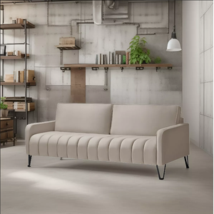 Sofá Living Savana 3 Lugares C/ Pé de Ferro Preto 2,20 Mts Veludo Bege - Espuma D-28