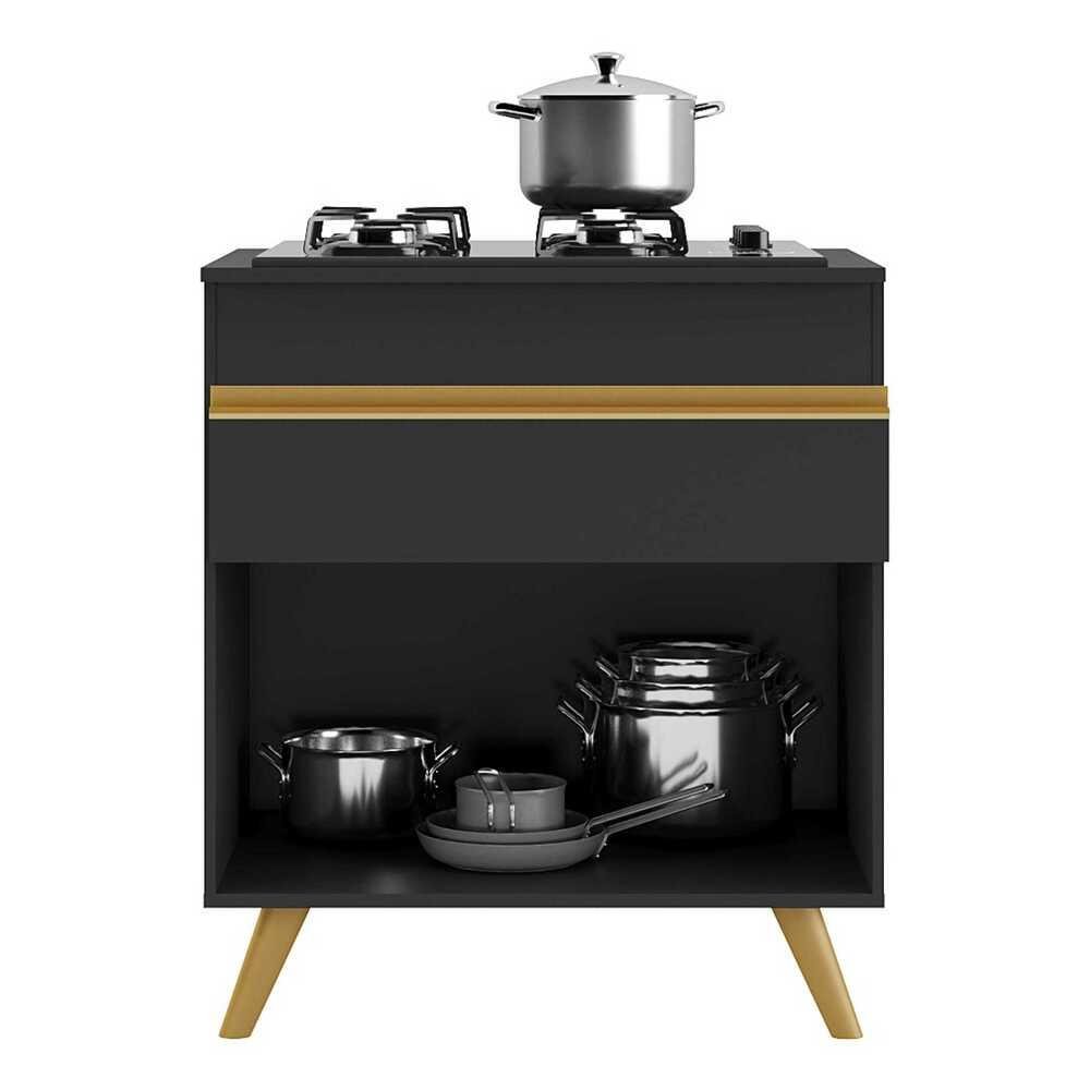 Balcão Cozinha para Cooktop 70cm 1 Porta 1 Gaveta Veneza Gb Multimóveis Preto - 3