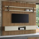 Ver imagem 1 de Painel Ripado para Tv 280cm com Prateleira e Nicho 100% Mdf Cor:louro e Luna com Preto