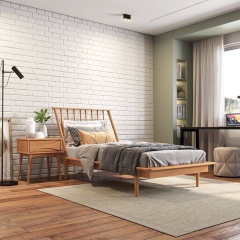 Cama de Solteiro + 1 Mesa de Cabeceira Nordik Marrom/Caramel