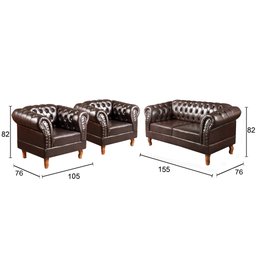 Conjunto Sofá Chesterfield 2 Lugares 2 Poltronas Dom Pedro - 3