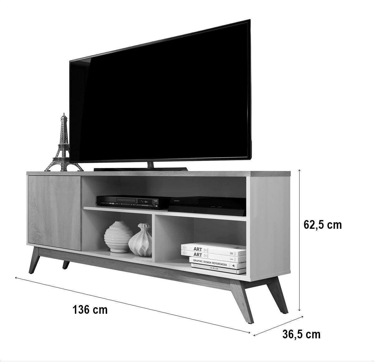 Rack Estilo Retro 1,36 C/ Porta e Prateleiras Malbec Wood GERMAI Off White Freijó - 3