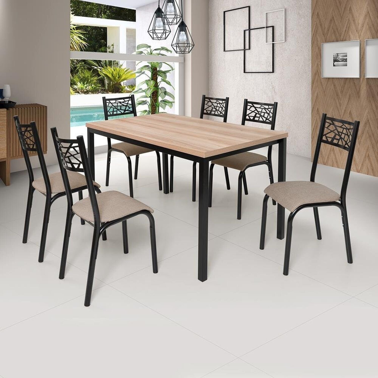 JADEX Conjunto Jade Flex 1,36m Tampo Laminado com 6 Cadeiras