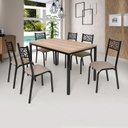 Ver imagem 1 de Conjunto Jade Flex 1,36m Tampo Laminado com 6 Cadeiras Marrom/Preto Fosco/Bege/Carvalho