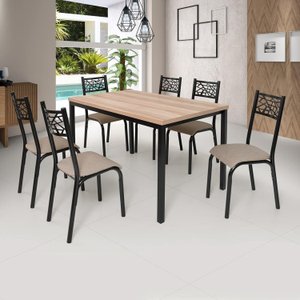 Conjunto Jade Flex 1,36m Tampo Laminado com 6 Cadeiras